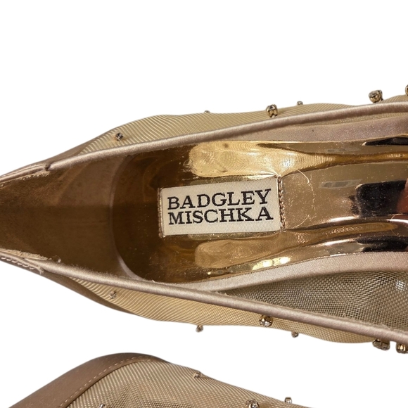 Badgley Mischka Onyx Crystal Studded Embellished Kitten Heel Pump Women 9 Gold - Picture 7 of 11